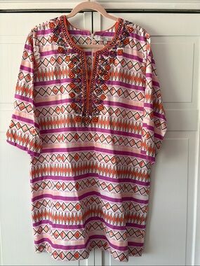 Bella Tu Purple, Pink & Orange Embroidered Dress-size XXL